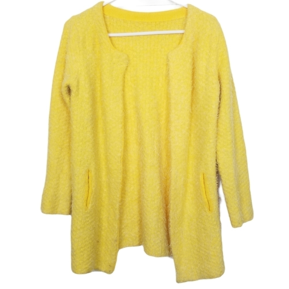 Vintage Yellow Knit Mohair Style Cardigan Sweater